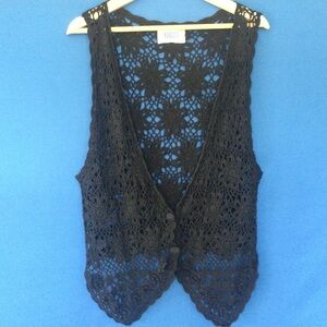 Vintage Black Crochet Vest Bohemian Small/Medium  Whimsigoth Goth